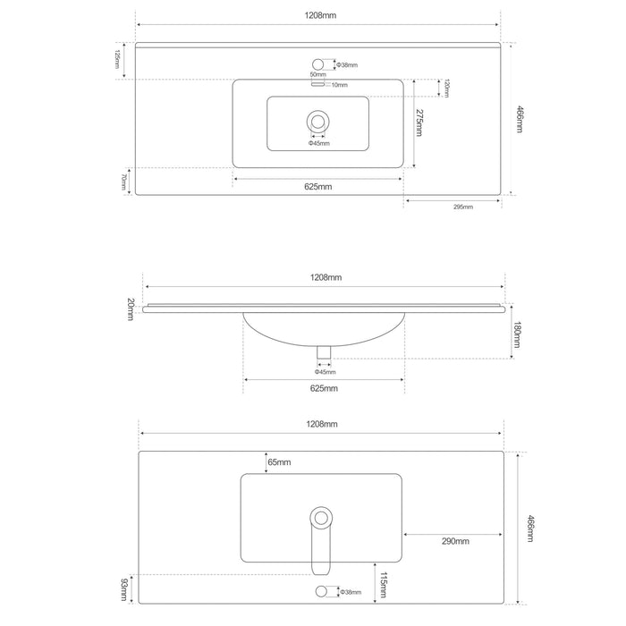 Lavabo da incasso una vasca tonda bianco in ceramica 120x46,5 cm