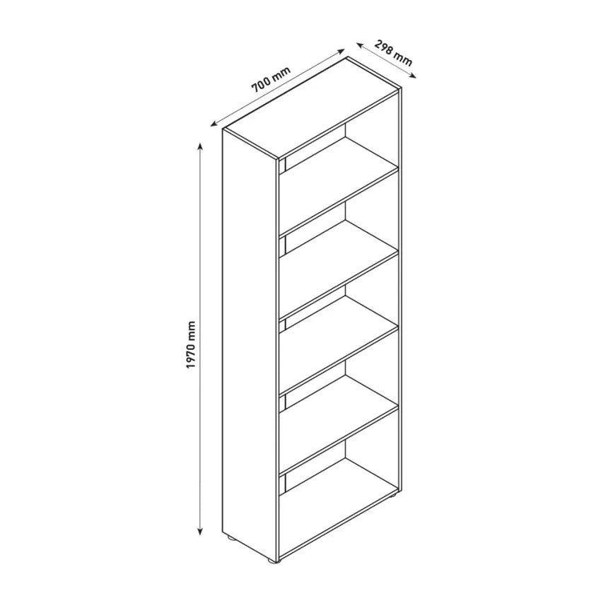 Libreria 5 Ripiani 70x29,8x197 cm in Truciolare Nobilitato Bianca