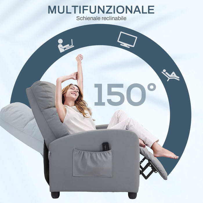 Poltrona Relax Massaggiante 68x88x98 cm con Telecomando e 8 Programmi Reclinazione e Poggiapiedi Grigio Chiaro