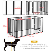 Recinto per Cani a 6 Pannelli Modulabili da Interno ed Esterno 164x83x80 cm in Acciaio Nero