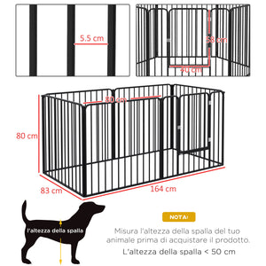 Recinto per Cani a 6 Pannelli Modulabili da Interno ed Esterno 164x83x80 cm in Acciaio Nero