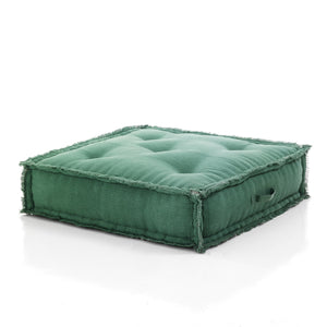 Pouf quadrato in cotone verde non sfoderabile