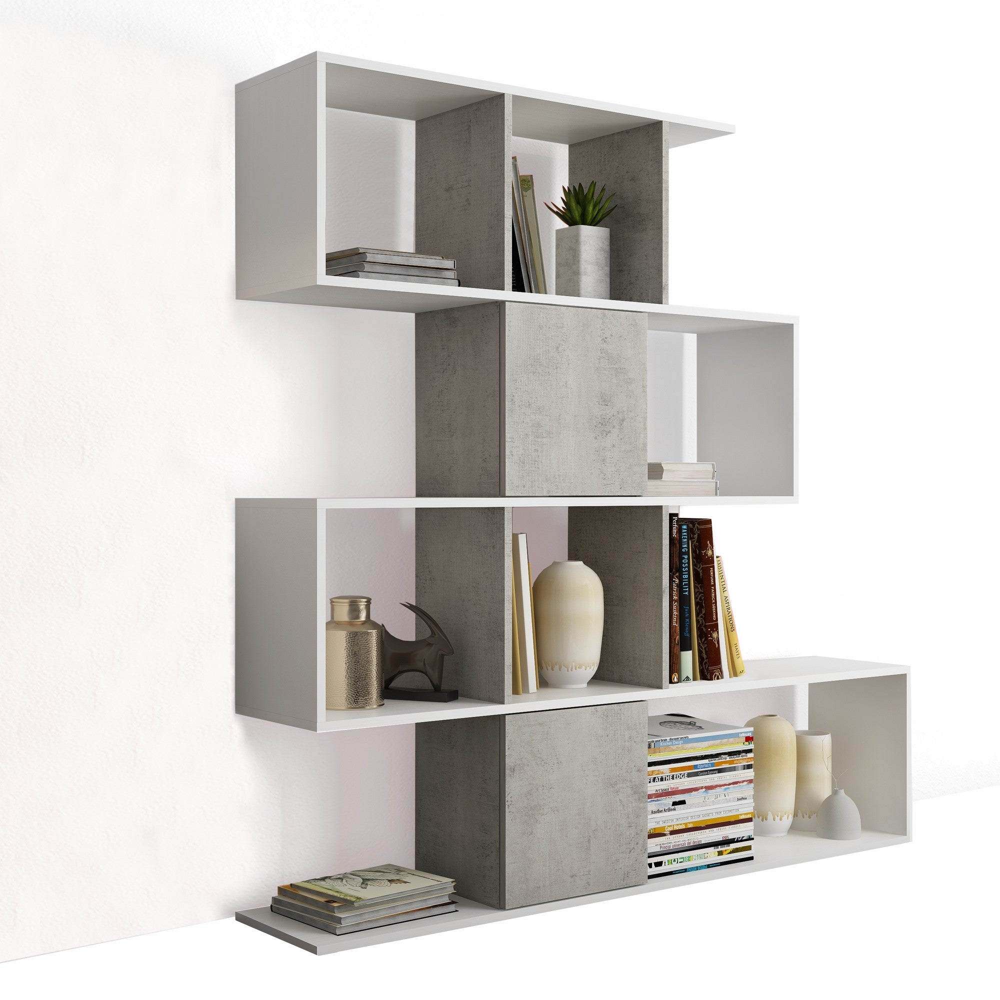 Libreria effetto legno finitura larice bianco cm. H.145xL.145xP.30