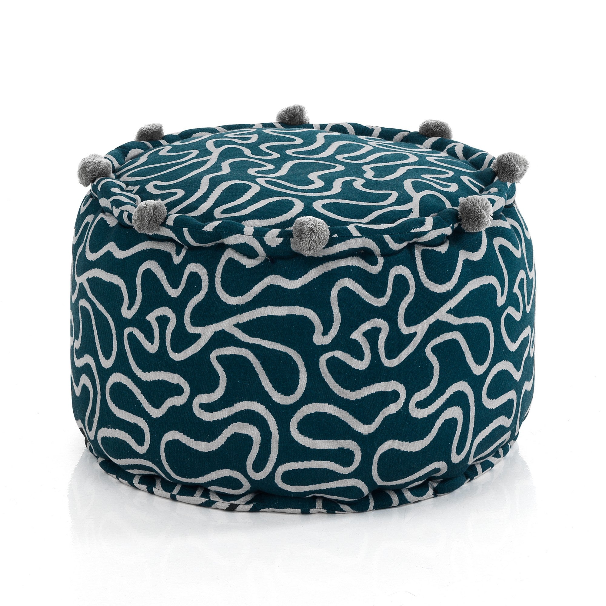 Pouf rotondo non sfoderabile in cotone grigio e blu