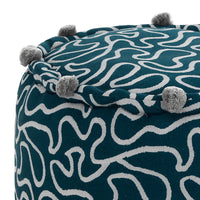 Pouf rotondo non sfoderabile in cotone grigio e blu