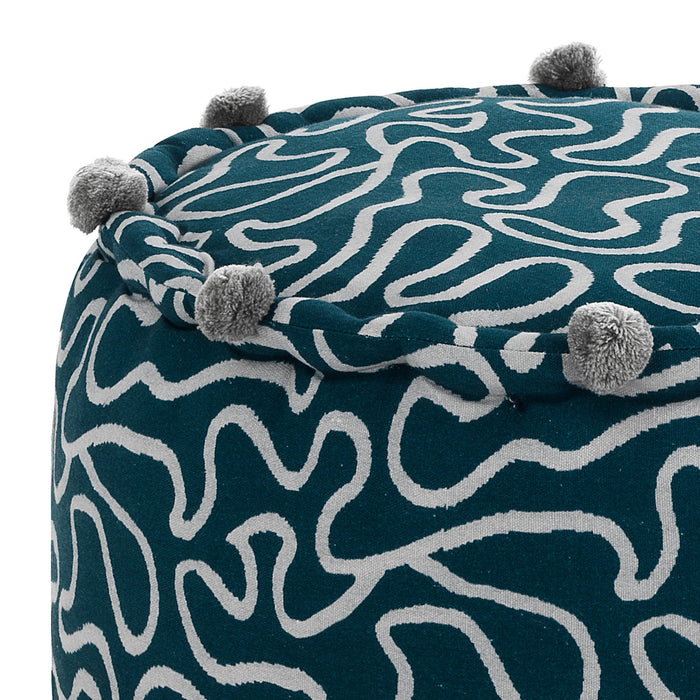 Pouf rotondo non sfoderabile in cotone grigio e blu