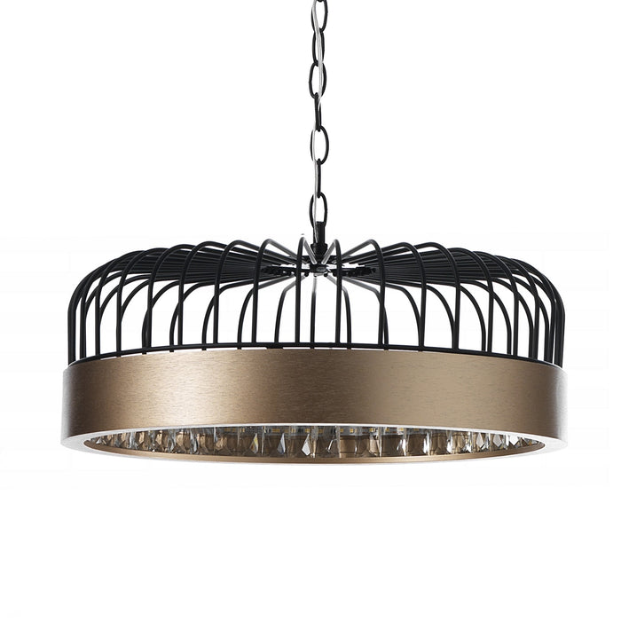 Lampadario in metallo nero opaco e ottone anticato cm. Ø40 H.127