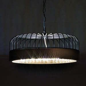 Lampadario in metallo nero opaco e ottone anticato cm. Ø40 H.127