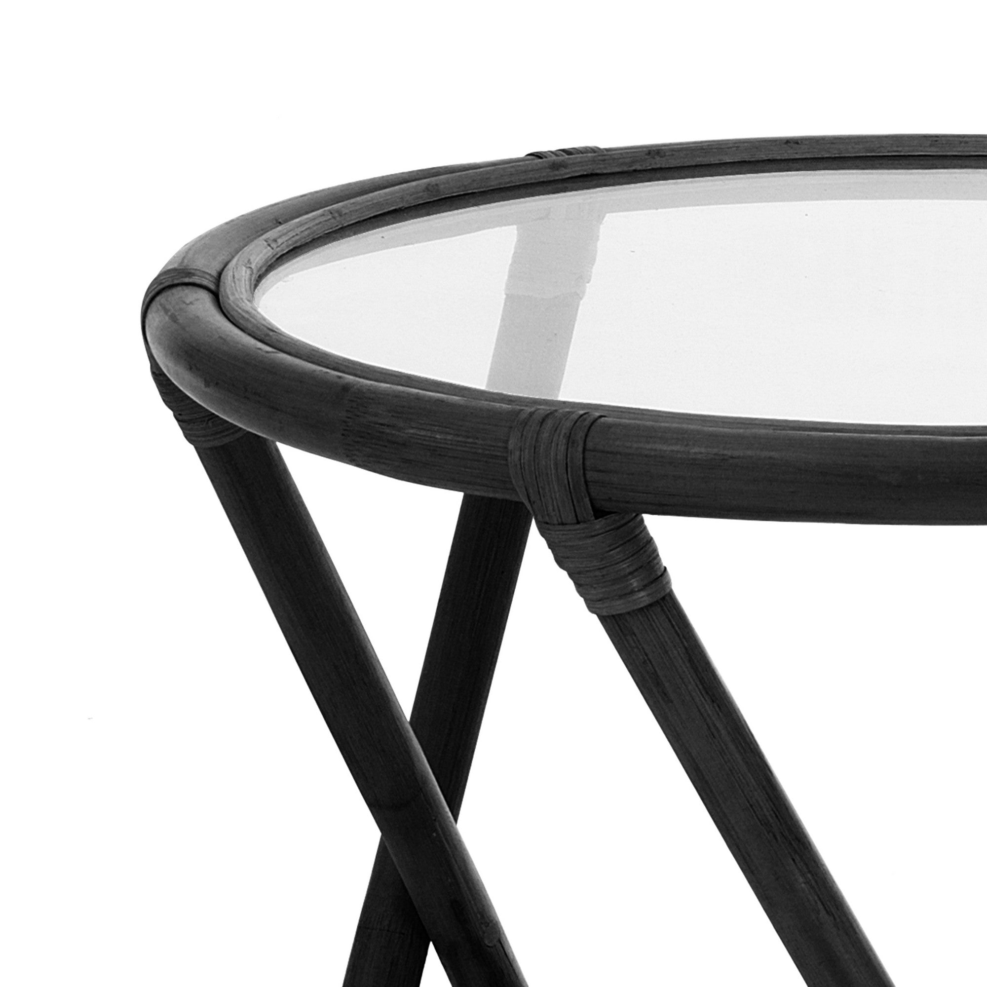 Tavolino in rattan nero top in vetro trasparente per esterno