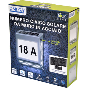 APPLIQUE NUMERO CIVICO SOLARE DA MURO IN ACCIAIO 6500K