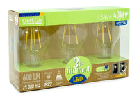 Set 3 pezzi Lampadine Filament Goccia A60 Luce Naturale: 6W – 4000K – E27 – A+