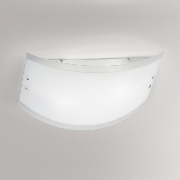 Plafoniera Contemporanea Lecce Metallo Cromo Vetro Bianco 2 Luci E27 45Cm