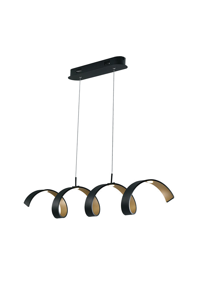 Sospensione HELIX in alluminio nero e oro 20W luce calda 80 cm.