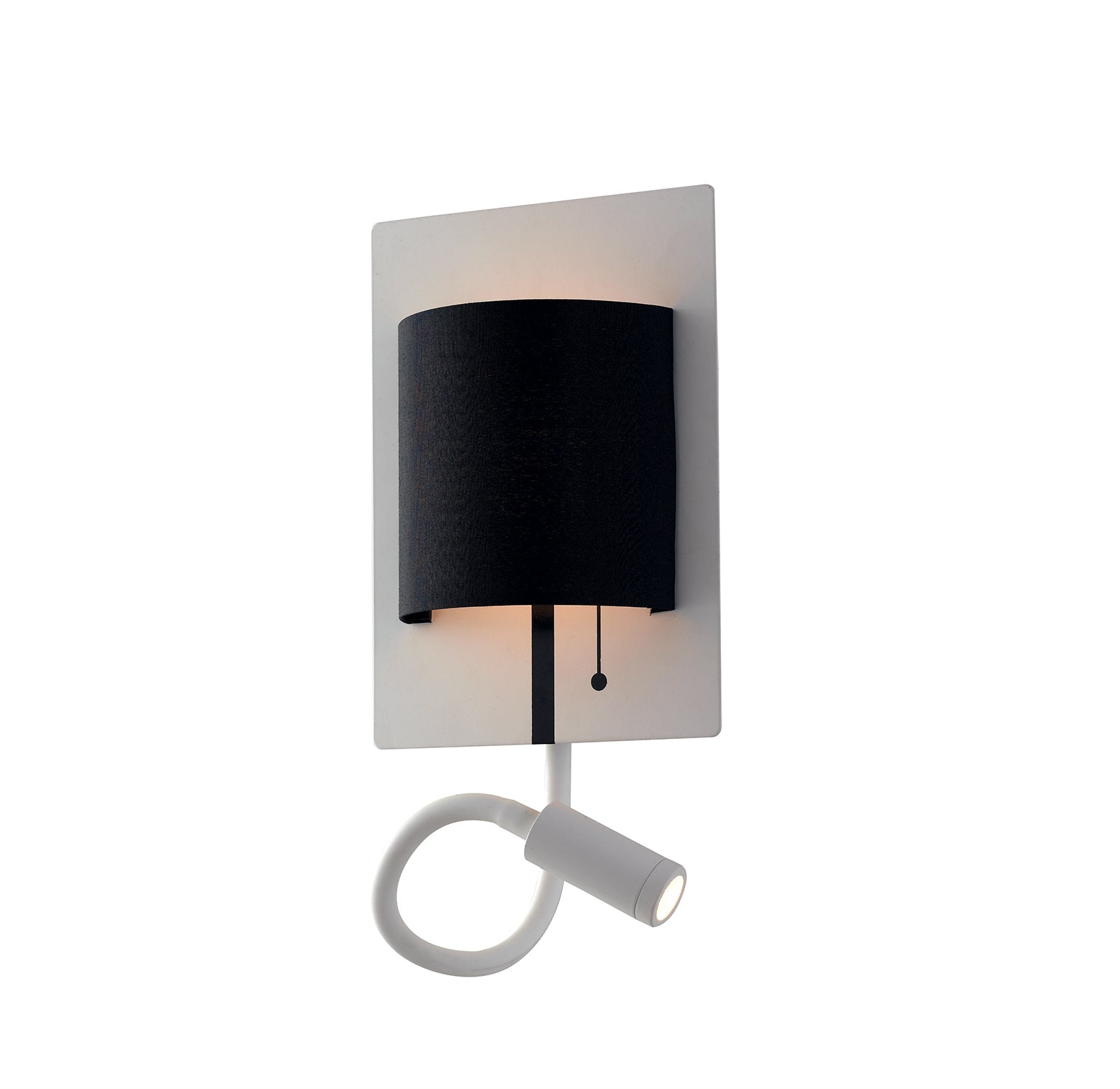 Applique LED POP in metallo bianco con paralume nero e braccio flessibile