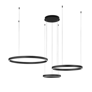 Sospensione LED nero con 3 anelli biemissione in metallo e diffusore in silicone 180W 80cm 60cm 40cm