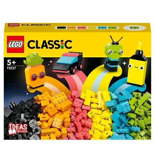 LEGO CLASSIC DIVERTIMENTO CREATIVO NEON COSTRUZIONI IN MATTONCINI CON MACCHINA GIOCATTOLO