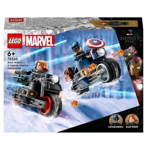 LEGO MARVEL MOTOCICLETTE DI BLACK WIDOW E CAPTAIN AMERICA CON MINIFIGURE DEI PERSONAGGI