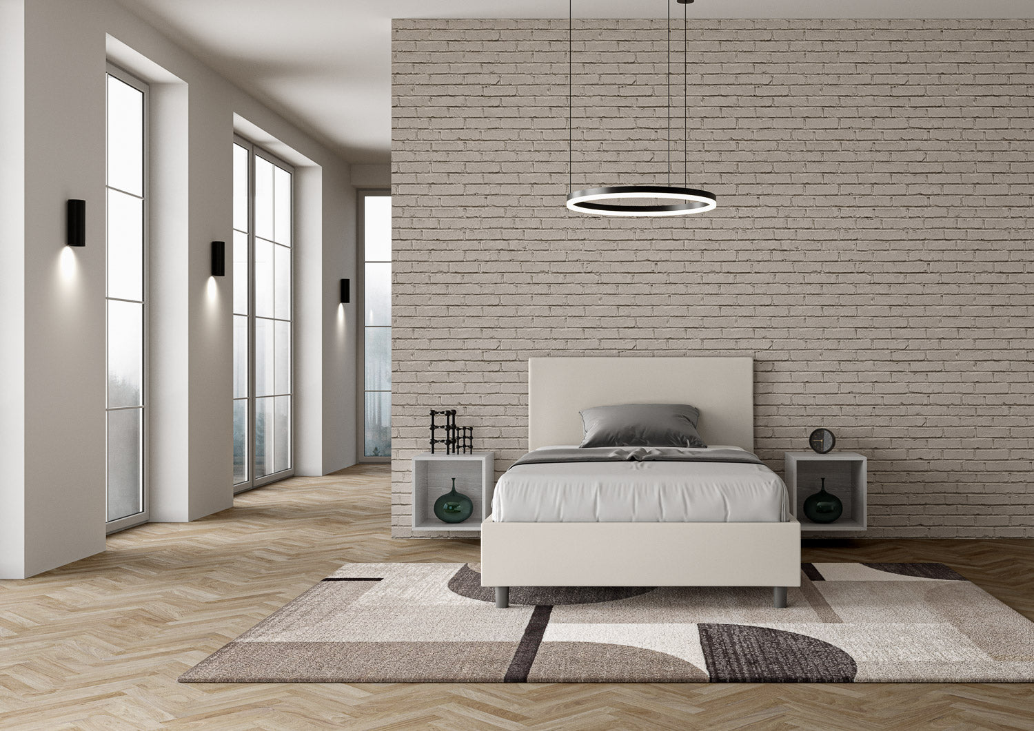 Letto una piazza e mezza con rete imbottito 120x210 similpelle bianco Adele