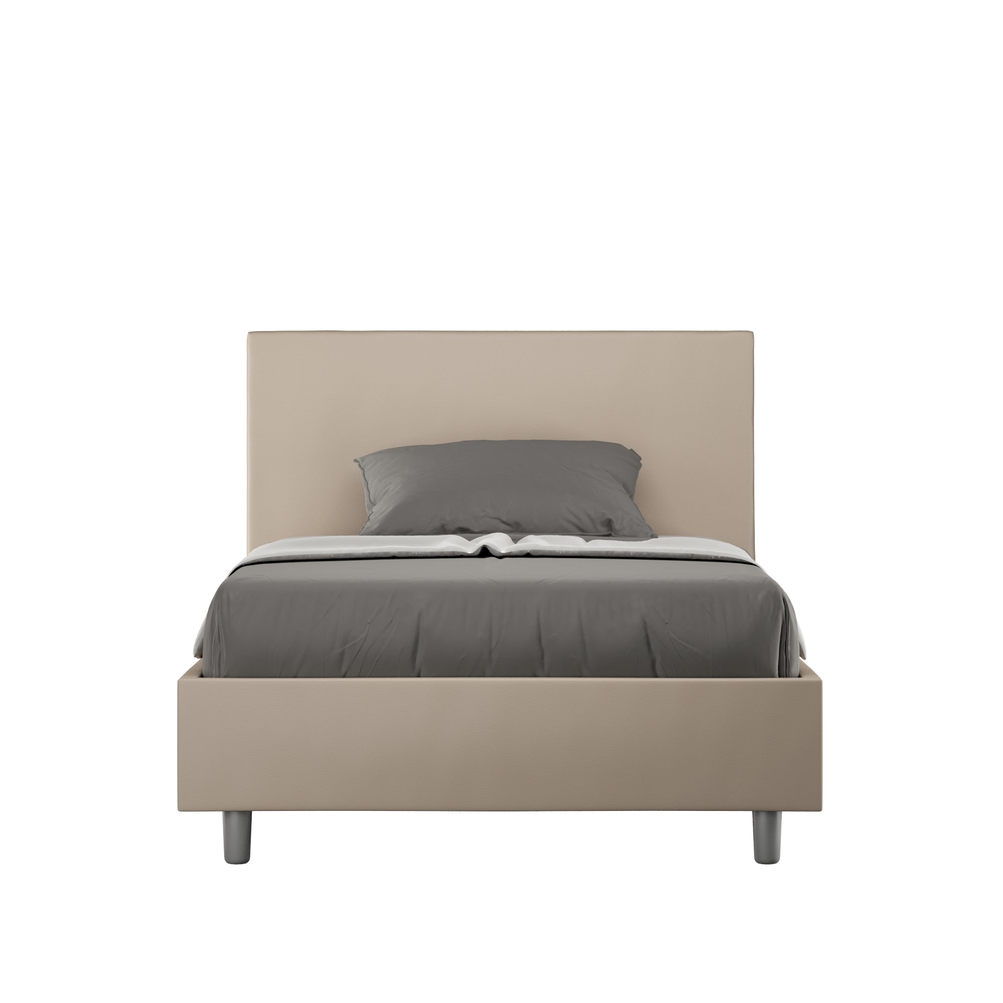 Letto una piazza e mezza contenitore imbottito 120x190 similpelle tortora Adele