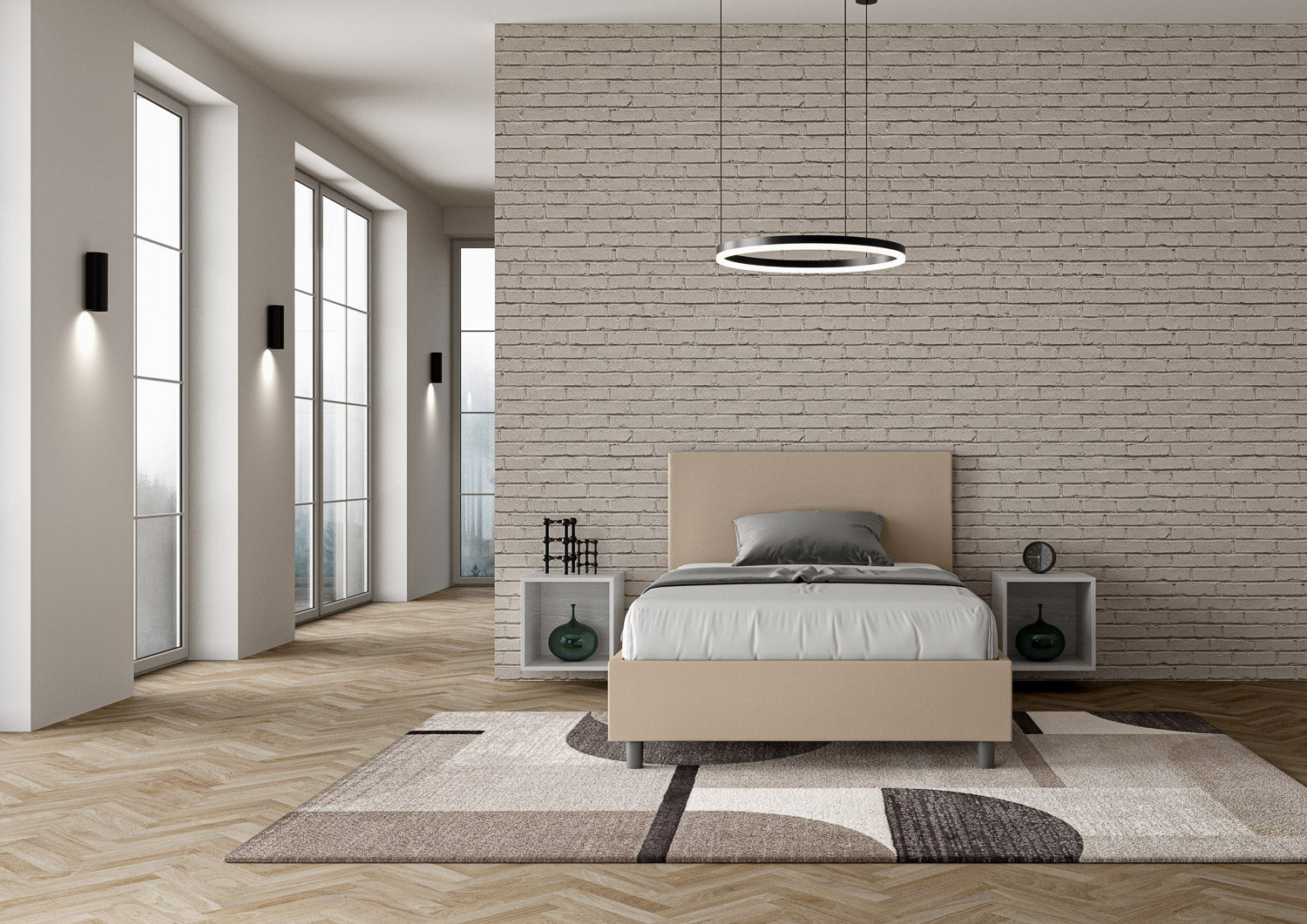 Letto una piazza e mezza contenitore imbottito 120x190 similpelle tortora Adele