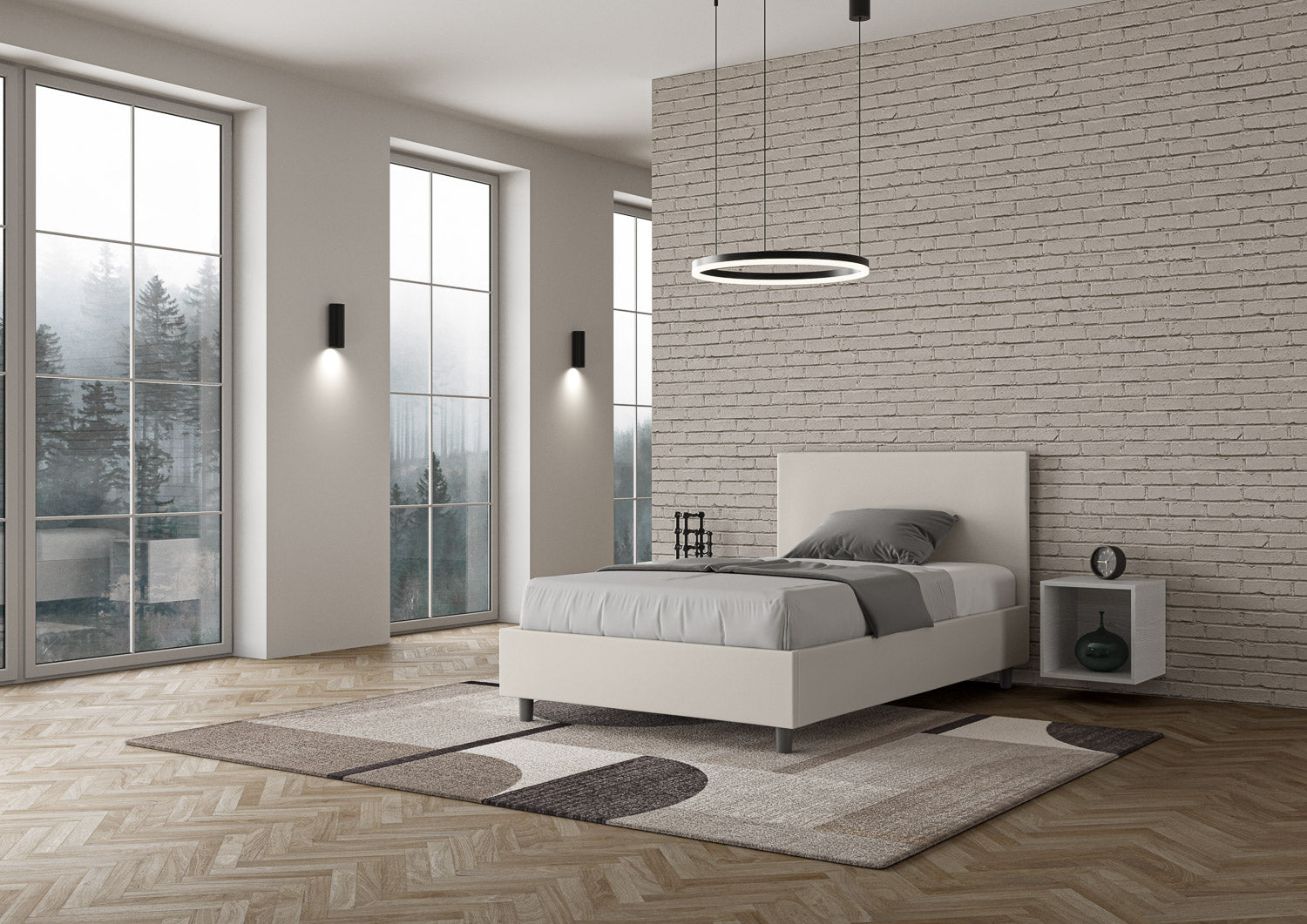 Letto una piazza e mezza con rete imbottito 120x210 similpelle bianco Adele