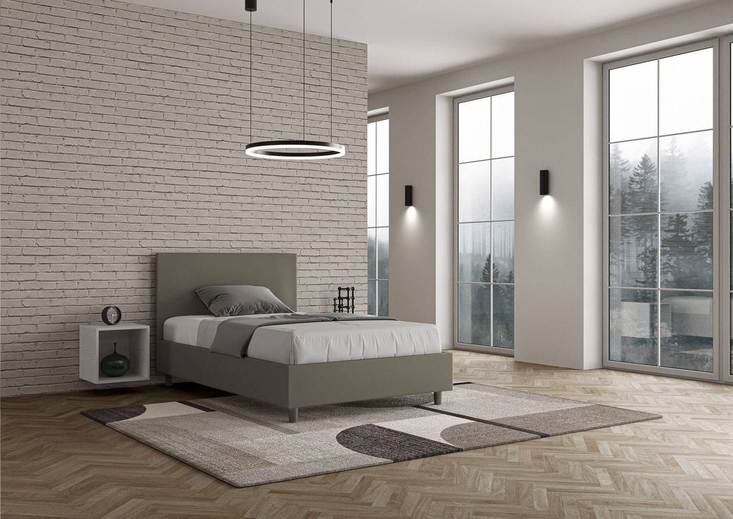 Letto una piazza e mezza contenitore imbottito 120x210 similpelle cappuccino Adele