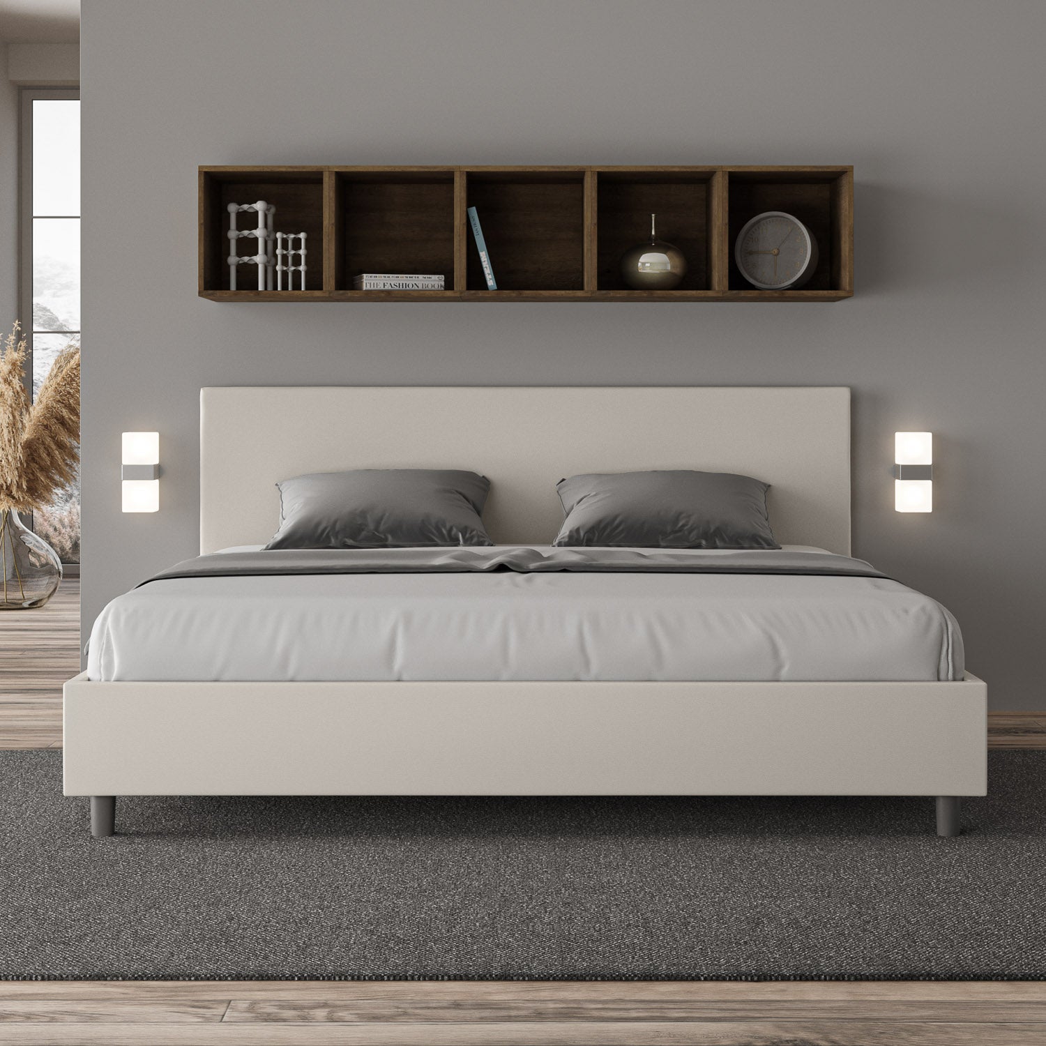 Letto matrimoniale king size senza rete imbottito 180x200 similpelle bianco Adele