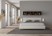 Letto matrimoniale king size contenitore imbottito 200x200 similpelle bianco Adele