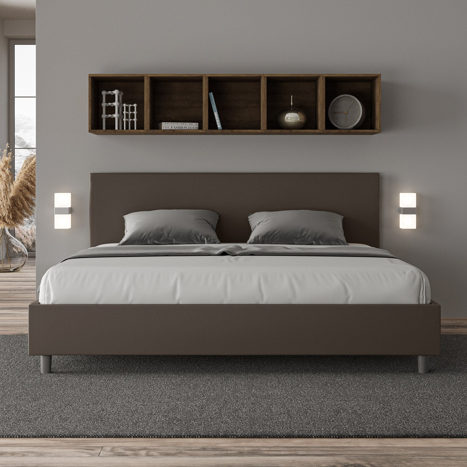 Letto Matrimoniale Extra Large 200x210 cm con Rete Adele Cappuccino