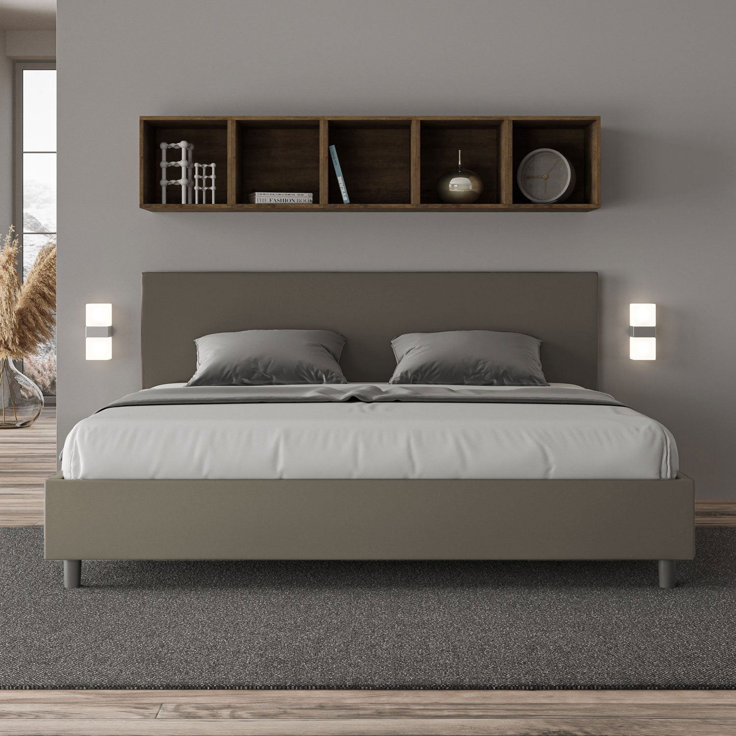 Letto matrimoniale king size con rete imbottito 180x210 similpelle cappuccino Adele