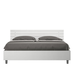 Letto Matrimoniale 160x200 cm con Rete e Contenitore Testata Doghe Inclinata Ankel Bianco Frassino