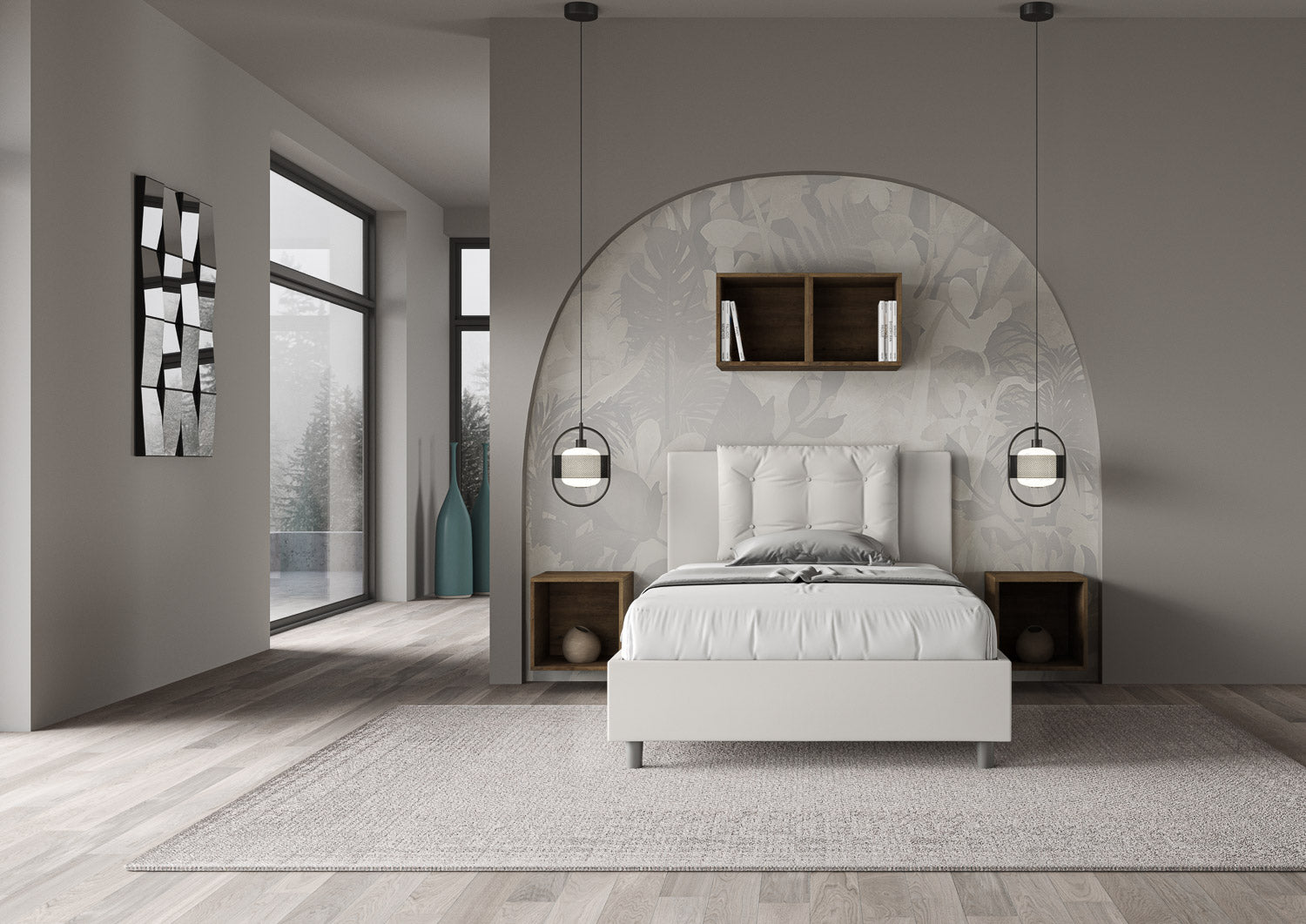 Letto una piazza e mezza contenitore imbottito 120x190 similpelle bianco Annalisa