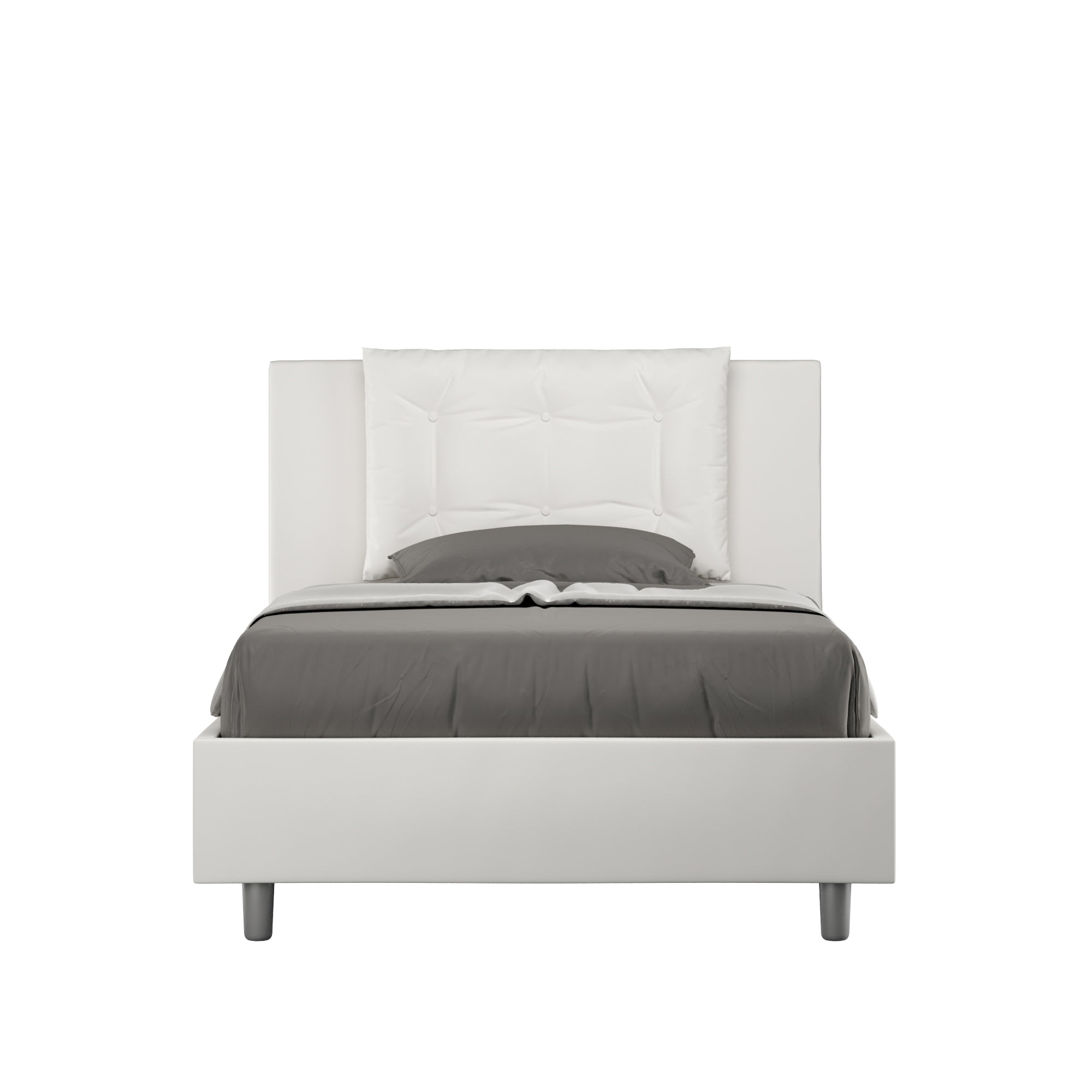 Letto una piazza e mezza contenitore imbottito 120x190 similpelle bianco Annalisa