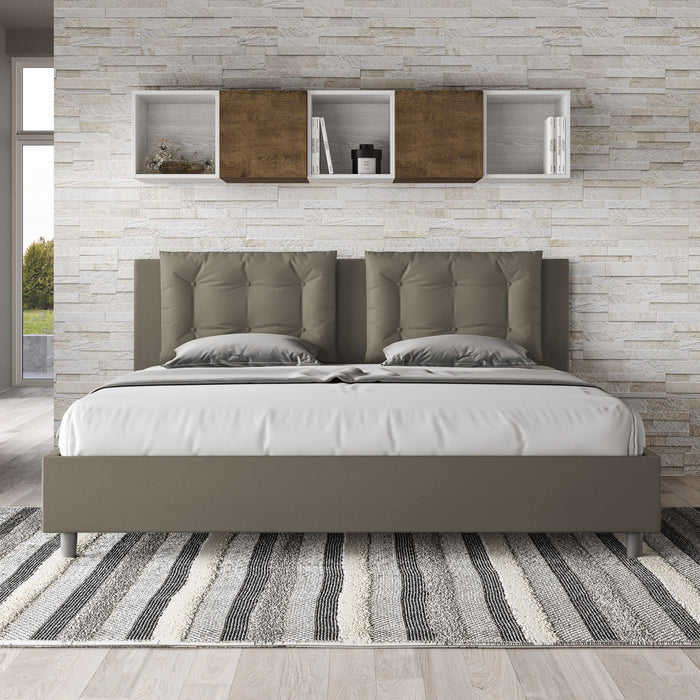 Letto matrimoniale king size con rete imbottito 200x200 similpelle cappuccino Annalisa