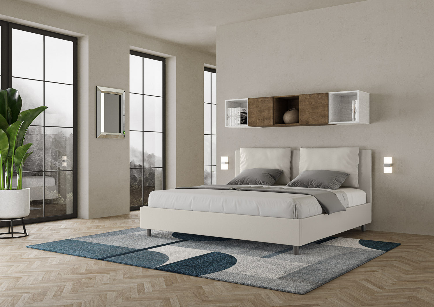 Letto matrimoniale king size senza rete imbottito 200x210 similpelle bianco Antea