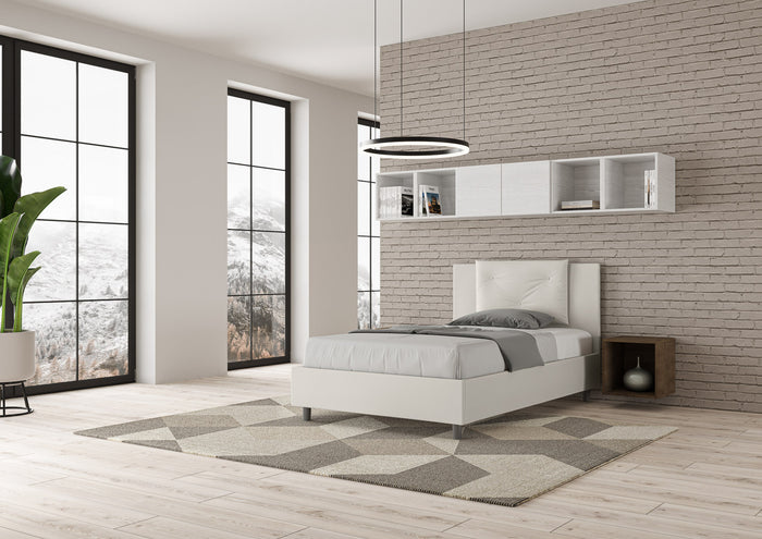 Letto una piazza e mezza contenitore imbottito 120x210 similpelle bianco Appia