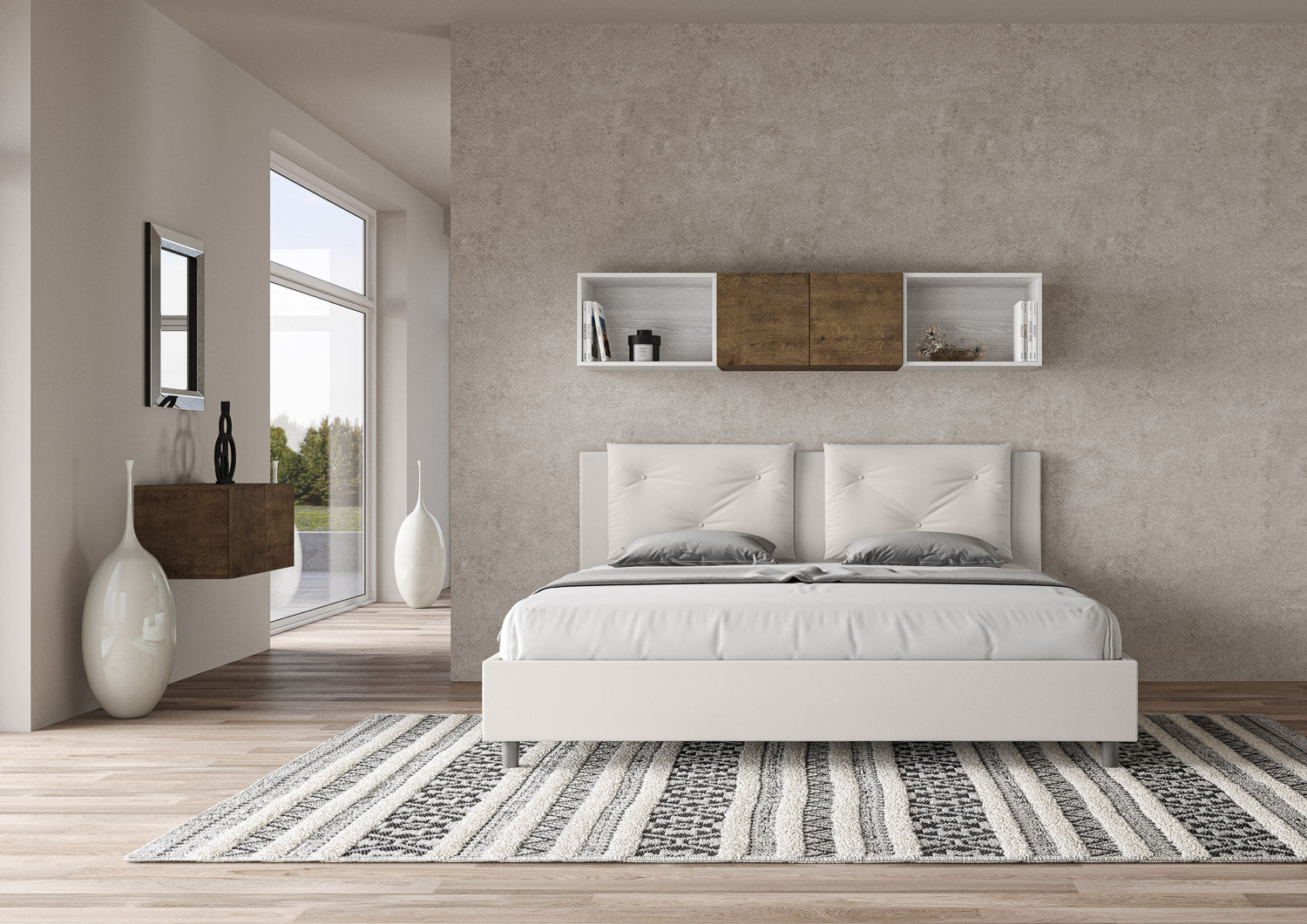 Letto matrimoniale king size con rete imbottito 200x210 similpelle bianco Appia