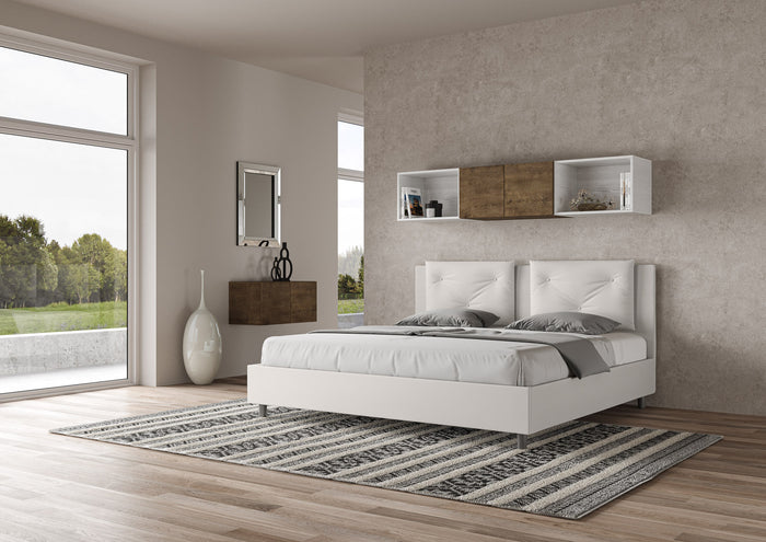 Letto matrimoniale king size con rete imbottito 180x210 similpelle bianco Appia