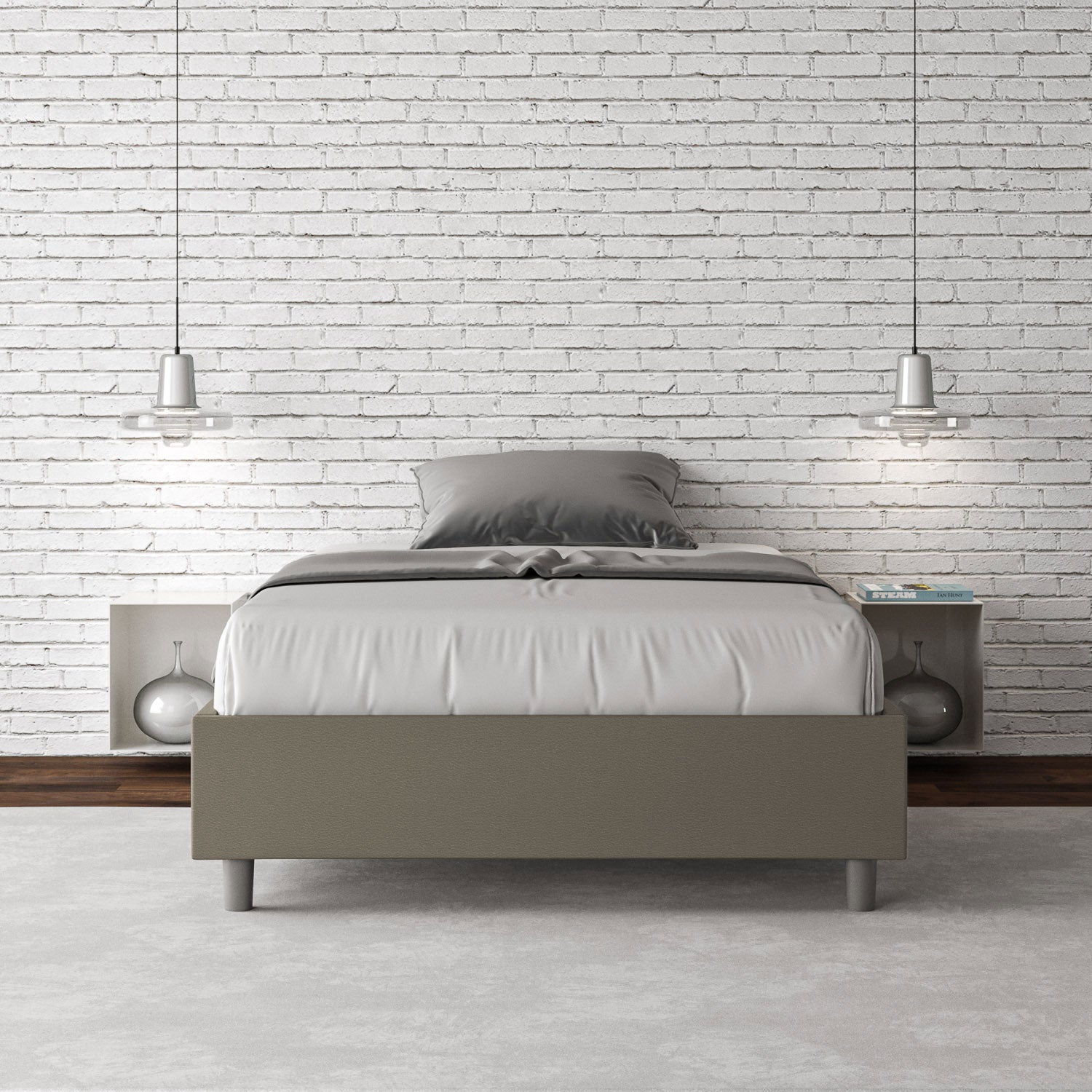 Letto una piazza e mezza con rete imbottito 120x210 similpelle cappuccino Azelia