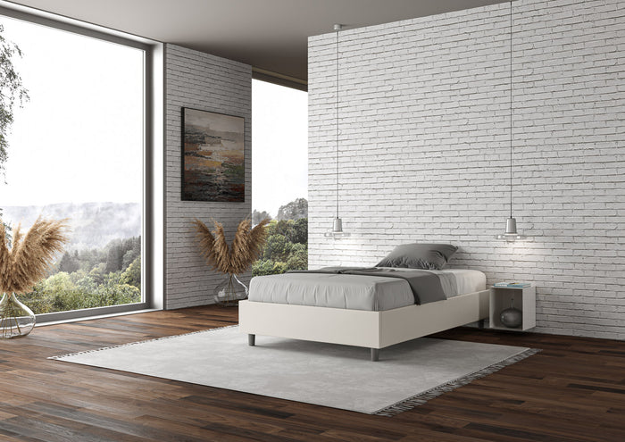 Letto una piazza e mezza contenitore imbottito 120x210 similpelle bianco Azelia