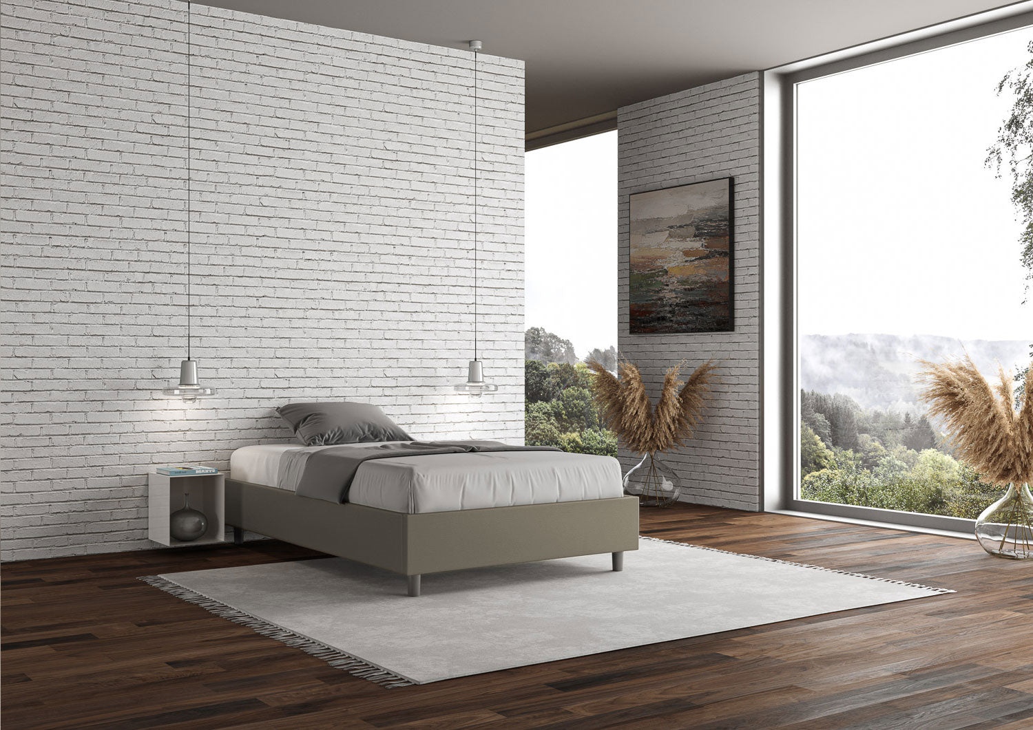 Letto una piazza e mezza contenitore imbottito 120x200 similpelle cappuccino Azelia