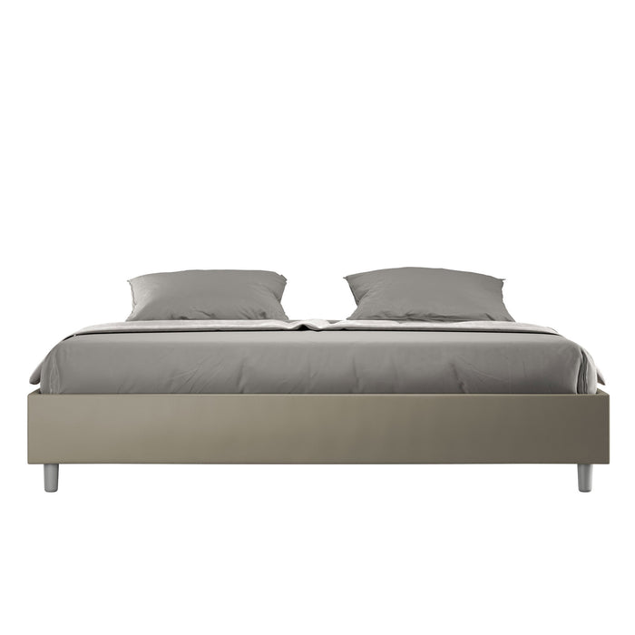 Letto matrimoniale king size contenitore imbottito 180x200 similpelle cappuccino Azelia