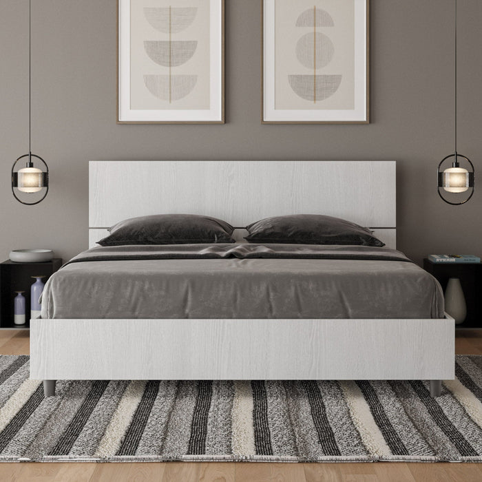 Letto Matrimoniale 160x200 cm con Rete e Contenitore Testata Dritta Demas Bianco Frassino