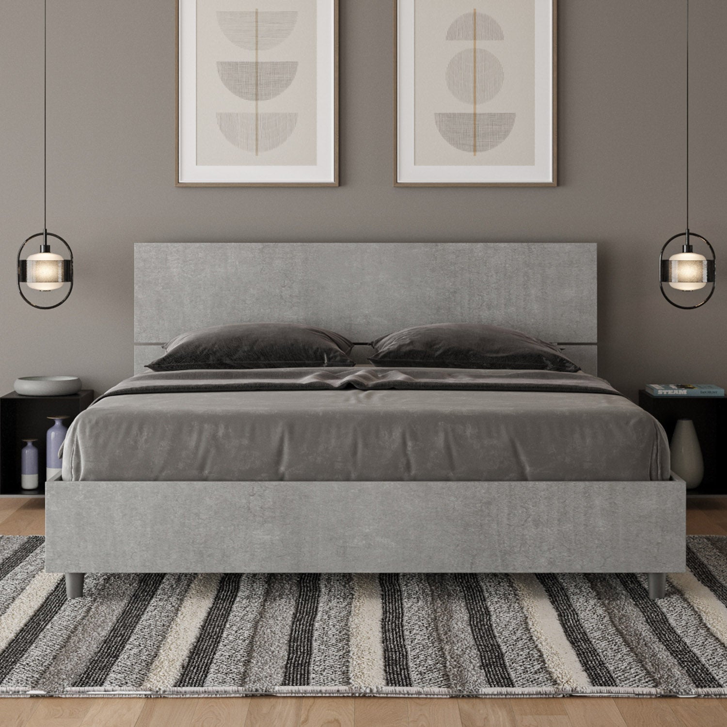 Letto Matrimoniale 160x200 cm Senza Rete Testata Inclinata Demas Grigio