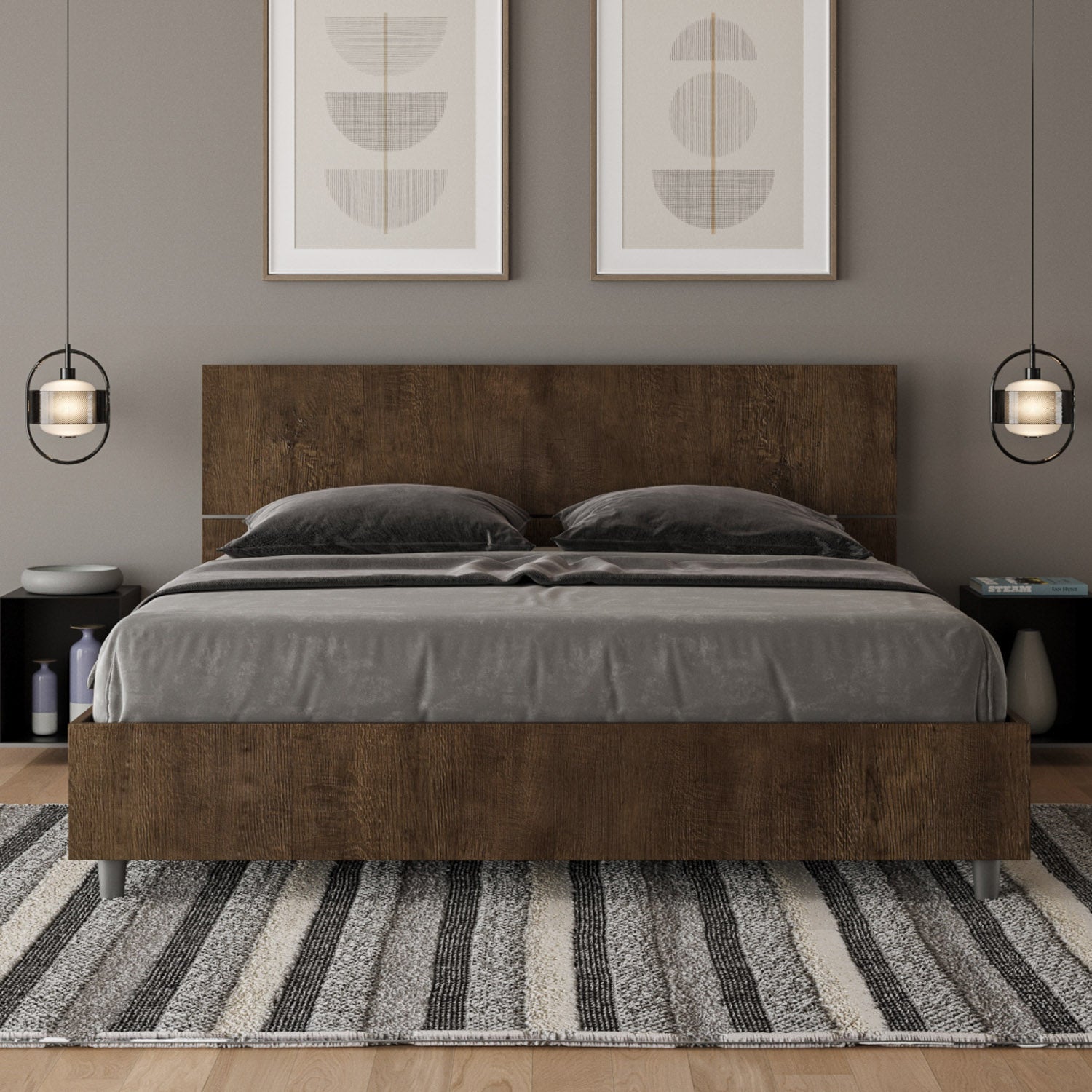 Letto Matrimoniale 160x200 cm Senza Rete Testata Dritta Demas Noce