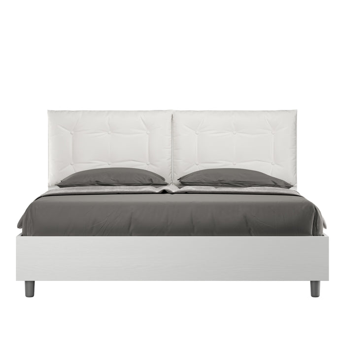 Letto matrimoniale senza rete 160x190 bianco frassino cuscini similpelle bianco Egos Annalisa