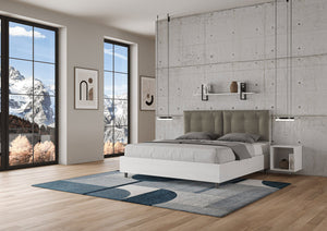 Letto matrimoniale con rete 160x200 bianco frassino cuscini similpelle cappuccino Egos Annalisa