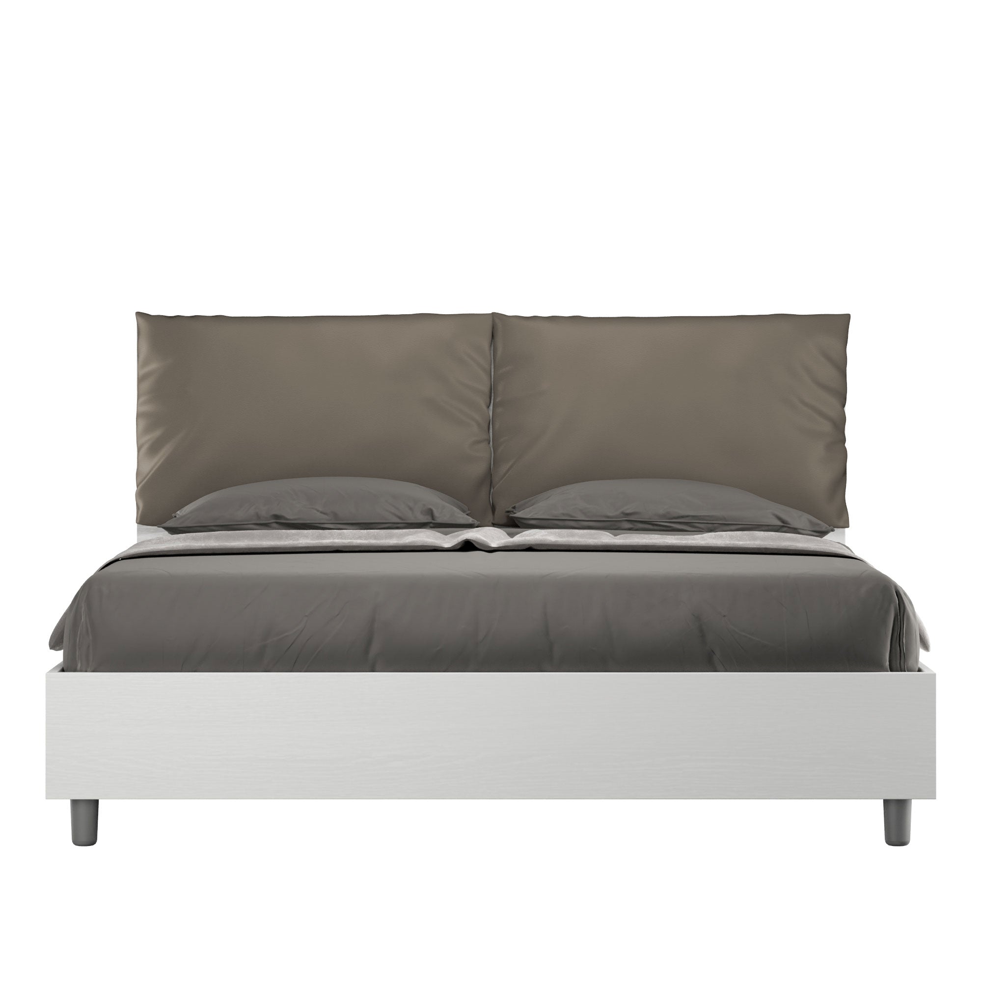 Letto matrimoniale senza rete 160x190 bianco frassino cuscini similpelle cappuccino Egos Antea