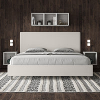 Letto matrimoniale king size senza rete imbottito 180x200 similpelle bianco Focus