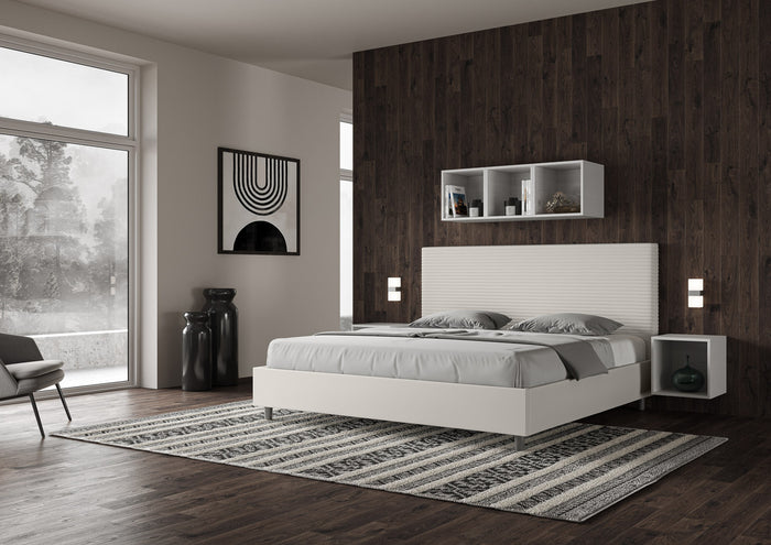 Letto matrimoniale king size con rete imbottito 200x200 similpelle bianco Focus